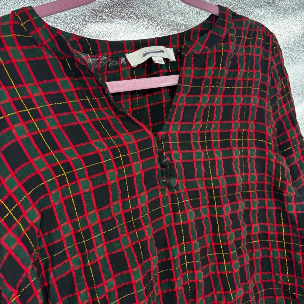 Loft Long Sleeve Holiday Plaid Shirt Dress